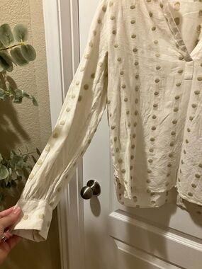 LOFT Cream Dot-Textured V-Neck Blouse